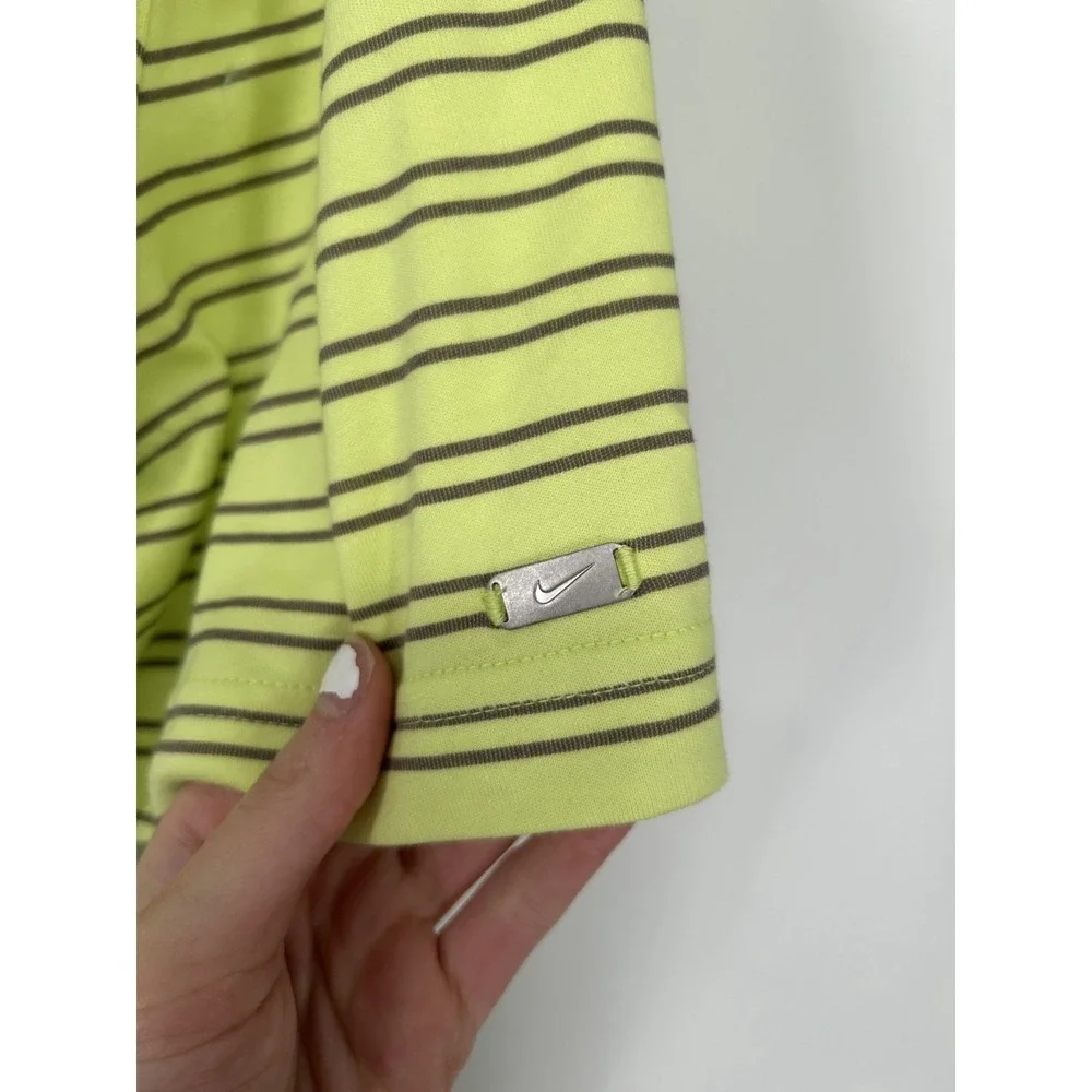 Nike Player Golf Polo Shirt Striped Dri Fit Flourescent Neon Yellow DA2972-736 M